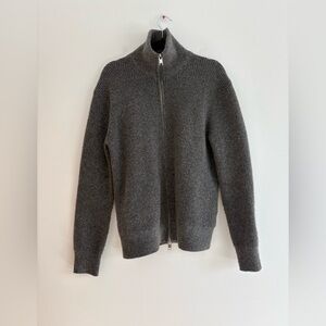 H&M Wool Blend Gray Sweater Full Zip Heavyweight Chunky Minimalist Office Medium